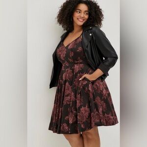 Torrid Mauve Rose Mini Satin Skater Dress Size 24 Boho Floral Fit and Flare